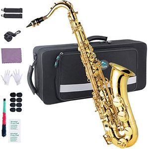 EASTROCK Tenor Saxophone Golden B Flat Tenor Sax Professional Tenor Saxophone for Beginners Students Kids and Musicians with Carrying Case,Mouthpiece,Reeds,Cushion Pads,Cleaning Kit,Neck Strap