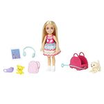 Barbie Toys, Chelsea Doll and Accessories, Travel Set with Puppy and 6 Pieces Including Pet Carrier