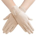 Women Sun UV Protection Driving Gloves Summer Short Floral Lace Anti-skid Screentouch Gloves Elegant Sunblock Fishing Hiking Cycling Gloves Wedding Bridal Full Finger Gloves (#E-Beige, ONE SIZE)