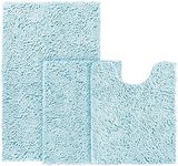 BYSURE Baby Blue Bathroom Rugs Sets 3 Piece Non Slip Extra Absorbent Plush Chenille Soft Washable Bath Rugs and Mats Set (Light Blue)