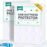 Biloban Waterproof Crib Mattress Protector (2 Pack), Fitted Crib Mattress Protector Waterproof (52"x 28"), Quilted Crib Mattress Pad Cover, Soft and Breathable with 9 Inches Deep Skirt, White