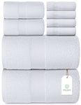 Luxury White Bath Towel Set - Combed Cotton Hotel Quality Absorbent 8 Piece Towels | 2 Bath Towels | 2 Hand Towels | 4 Washcloths [Worth $72.95] 8Pc | White