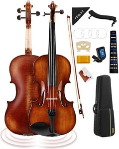 Fesley Violin 4/4 Full Set, Flame Maple Solid Wood Fiddle Violins with Hard Case, Full Size Violin Kit with Bow, Rosin, Shoulder Rest, Tuner, Extra Strings, Cleaning Cloth, Finger Guide