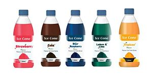 Syrup for Ice Cone, Mixed Popular Flavour Syrups, can be used with All Slush| Slushie Machines Strawberry, cola, Blue raspberry, lemon & lime, Tropical Each 250 ml (Pack of 5)