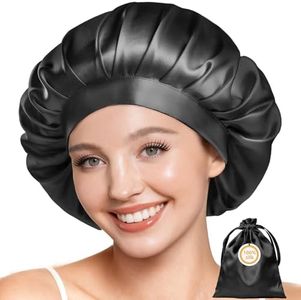 Kaome Seidenhaube zum Schlafen aus 100% Maulbeerseide, 22 Momme 6A Verstellbare und Doppelseitige Nachtmütze, Weich und rutschfest für Lockiges und Langes Haar, Atmungsaktiv mit Beutel