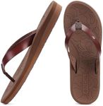 ONCAI Womens Flip Flops Arch Support Yoga Mat Summer Beach Leather Woman Dressy Thong Sandal for Women 2025 with Plantar Fasciitis Walking Ladies Sandal Outdoor Rubber Soles Brown Size 7.5