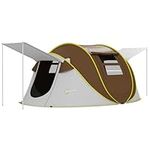 Outsunny Pop Up Tent, Instant Camping Tent with 2 Porch and Carry Bag, 3000mm Waterproof, for 2-3 People, Brown, (Poles Included)