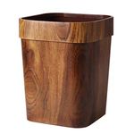 Generic Imitated Wood Trash Bin Trash Can Vintage Garbage Bin Container Small Square Trash Can Wastepaper Basket Pressure Ring Waste Can for Home Office ( 14L ), Light Brown, 30.5x24cm