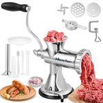 Hanchen Manual Meat Grinder Stainless Steel Sausage Maker Manual Meat Mincer Machine with 4.5/8mm Plates, Suction Cup Household Sausage Stuffing Machine