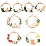 Yukfhgt Wreath Animal Enamel Charms, 24pcs Cute Cat Rabbit Squirrel Sika Pendant Round Charms for DIY Necklace Bracelet Earring Making Keychain Crafts, Alloy, 1