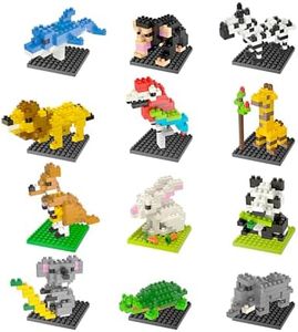 FUN LITTLE TOYS Party Favor for Kids, Mini Animals Building Blocks Sets Goodie Bags Stuffers for Kid, Small Toy Prizes, 12Pack Birthday Party Favor Valentines Gifts for Kids Class Prize