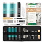 Free Hand Professional Art Set - Drawing, Sketching and Charcoal Pencils. 100 Page Drawing Pad. Kneaded Eraser included. Art Kit for Kids, Teens and Adults