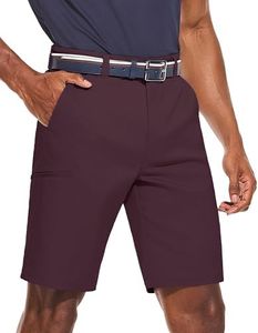 PULI Golf Shorts for Men Hybrid Dress Shorts Casual Summer Stretch Lightweight Quick Dry Breathable Flat Front Hiking Shorts with Pockets Dark Bordeaux Waist 32
