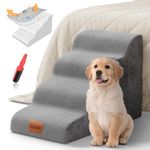 Lesnox Dog Stairs for Bed, 4-Step, 30D Foam Pet Stairs/Steps with Waterproof Cover, Non-Slip, Dog Ramp/Ladder for Couch Sofa Bed, Suitable for Small Dogs Cats with Old/ Injured/ Short-Legged, 20.5H