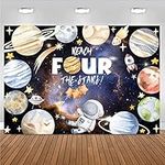 Reach Four The Stars Space Theme Children Birthday Background 4th Birthday Party Kids Astronaut Themed Birthday Party Decoration Boy Girl Birthday Party Photography Decorations Banner (5X3FT)