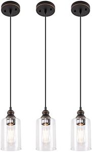 GRUENLICH Pendant Light, Hanging Ceiling Light Fixture for Kitchen and Dining Room, E26 Medium Base, Metal Construction with Clear Glass, Bulb not Included, 3-Pack Bronze
