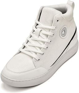 CALTO Men's Invisible Height Increasing Elevator Shoes - Lace-up Corduroy Ankle Top Sneak-Boot - 2.6 Inches Taller, Off-White/White Sole, S4131-7