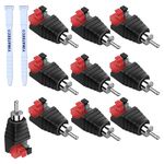 YIMATEECO RCA to Speaker Wires Adapter, 5pcs Speaker Connectors Phono Jack RCA Cables Male to AV 2 Pin Audio Video Spring Press Type Balum Converter Adapter for CCTV Subwoofer Cable (10 Pack)