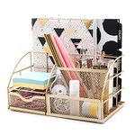 EXERZ Desk Organiser/Mesh Desk Tidy Caddy/Pencil Holder Multifunctional with 7 Compartments - Gold