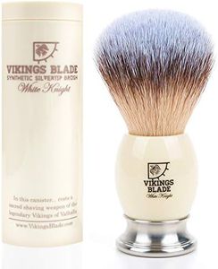 VIKINGS BLADE Luxury Shaving Brush for Men by, Ultra Heavy Acrylic & 316L Steel Handle, Super Strong Knot Backbone, Minimal Shedding, Fast Lather, Extremely Smooth & Plush on Skin (White Knight)