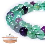 BEADNOVA Fluorite Beads Natural Crystal Beads Stone Gemstone Round Loose Energy Healing Beads with Free Crystal Stretch Cord for Jewelry Making (10mm, 37-38pcs)