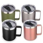 Volhoply 14oz Insulated Stainless Steel Coffee Mug with Lid Bulk 4 Pack,Double Wall Vacuum Travel Coffe Cup with Handle,Reusable Metal Thermos Tumbler Cup,Camping Mugs Keep Hot,Christmas Gifts(Mix,4)