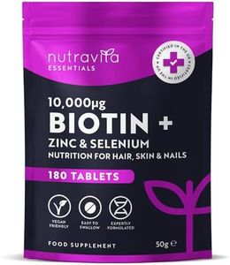 Nutravita Biotin Hair Growth Supplement 10,000mcg - Scientifically Proven to Maintain Normal Hair Skin & Nails - 180 High Strength Vegan Tablets with Zinc & Selenium - Biotin Vitamins for Women & Men
