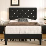 VECELO Twin Bed Frame with Headboard, Upholstered Platform with Wooden Slat Support, Diamond Button Tufted Design, No Box Spring Needed, Velvet Black