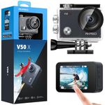 AKASO V50 X Action Camera, Native 4K Wifi Underwater 40M EIS Anti-Shake Cam with Touch Screen, Remote Control, Waterproof Case and Mounting Accessories Kit