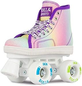 Crazy Skates Rolla Roller Skates for Boys and Girls - Sneaker-Style Kids Quad Skates - Rainbow (Size: Mens 1 / Womens 1)