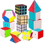 AUTHFORT 12 Pack Large Speed Cubes Set Wca Competition Magic Cube Kinds 2X2 3X3 4X4 5X5, Black Carbon 3X3, Twist, Mirror, Pyraminx Megaminx Skewb Cube Puzzle Toys Stickerless, Kids