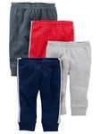 Simple Joys by Carter's Baby 4-Pack Neutral Pant, Dark Blue/Dark Grey/Grey Heather/Red, 18 Months (Pack of 4)