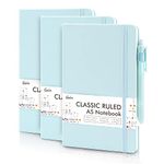 feela 3 Pack Notebooks Journals Bulk, Hardcover Notebook Classic Ruled Lined Journals with Pen Holder for Women Girls School Business Supplies, with 3 Black Pens, 120 GSM, 5.1”x8.3”, A5, Sky Blue