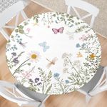 Fecvdlis Spring Flower Round Fitted Tablecloth with Elastic Edge Wipeable Round Table Cloth Waterproof Reusable Outdoor Round Table Cover for Kitchen Picnic Patry Indoor (Medium 45''-54'')