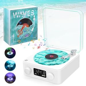The Waves Vinyl Record Player, 2024 Nouvelle The Waves Lecteur Vinyle avec Lumière RVB, 3 Modes d'aide au Sommeil Stéréo avec 4 Sons Naturels, Haut-Parleur Waves en Vinyle avec BT, TF, AUX (Blanc)