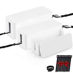 Davidsons Collection Cable Management Boxes Organizer, Wires Keeper Holder for Desk, TV, Computer, USB Hub, System to Cover and Hide & Power Strips & Cords (Set of Three (L+M+S), Ice White)