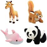 Future Shop Pack of 4 Panda, Squirrel, Griffe & Pink Dolphine. Best Soft Combo Toys Toy for Cute Kids Baby Boys/Girls Animal Stuffed Plush Toy Teddy Bear for Kids.