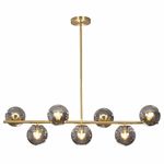 KCO Lighting Mid Century Modern Globe Sputnik Chandelier Gold Brass Linear Pendant Hanging Light Fixture 7-Light Smoke Glass Sphere Chandelier Kitchen Island Dining Room Chandelier