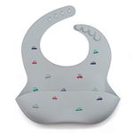 J.Børn Silicone Baby Feeding Bibs | Hand-Painted Designs On Silicone Bib | Waterproof Baby Bibs | Easy To Clean Baby Weaning Bib | 4 Adjustable Sizes with Deep Front Pockets (Cloud Cars)