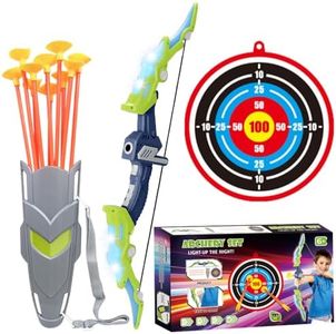 AUTOWT Bow and Arrow Toys with LED Light Up Archery, Indoor Outdoor Activity Toy Play Set with 10 Suction Cup Arrows, Target & Quiver for Kids Boys Girls 4 5 6 7 8 9 10+ (Green)