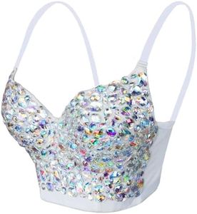 atokiss Women's Sexy Rhinestone Glitter Gemstone Push up Bustier Crop Top Club Party Corset Top Bra, Multicolor, Medium