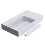 Durovin Bathrooms Luxurious Stone Resin Bathroom Basin with Side Hand Shelf - Wall Hung Or Countertop Basin Rectangular Bathroom Sink -900mm - Concealed Waste