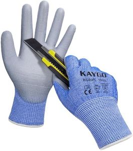 KAYGO Cut Resistant Gloves PU Coated 3 Pairs, ANSI Cut Level A4, Heavy Duty Safety Work Gloves for Industrial, Construction, and Mechanical Use(Medium,Blue)