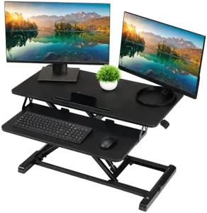 TechOrbits Standing Desk Converter - 32 Inch Adjustable Sit to Stand Up Desk Workstation, Particle Board, Dual Monitor Desk Riser with Keyboard Tray, Desktop Riser for Home Office Laptop, Black 32"