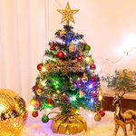 XmasExp 20" Mini Christmas Tree Set Small Christmas Tree Tabletop Christmas Tree Artificial Christmas Tree with Star Treetop,Ornaments Balls,Bells and Pine Cones DIY Christmas Decorations Green