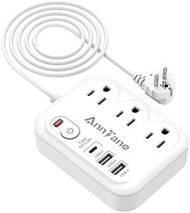 European Travel Plug Adapter with USB C, 6FT Extension Cord, US to Europe Plug Adapter with 3 Outlets 3 USB Ports for EU Spain France Germany Iceland Greece Travel
