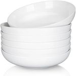 GarveeHome 7.8'' Ceramic Large Pasta Bowls Set of 6, White Pasta Plates 22 OZ, Porcelain Salad Bowls Flat Serving Bowls, Oven & Microwave & Dishwasher Safe