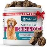 VetsLeaf Skin & Coat Dog Chews – Collagen, Omega-3, EPA & DHA for Skin Health & Coat Shine – Antioxidant-Rich Supplement with Vitamin A & D3 – Supports Brain, Energy, and Balanced Blood Sugar