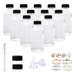 HWASHIN 12 Pack 4 oz Clear Boston Round Glass Bottles with Black Caps for Potion, Juice, Essential Oils (1 Brush, 2 Funnels and 24 Pieces Labels Included)