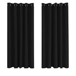 Deconovo Super Soft Thermal Insulated Eyelet Blackout Curtains for Bedroom 66 x 54 Drop Inch Black 2 Panels